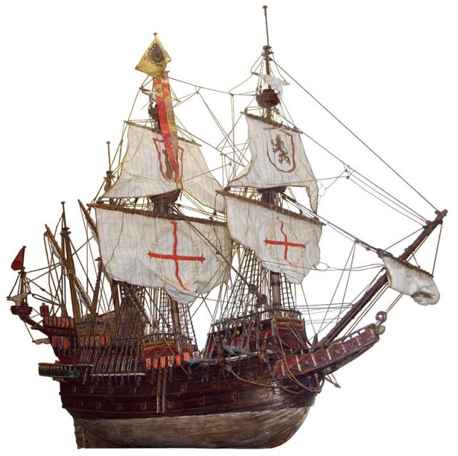 Spanish Galleon, wooden ship model from the Museo Storico Navale di Venezia (Naval History Museum) in Venice, Italy. Photo: Thyes CC BY-SA 3.0