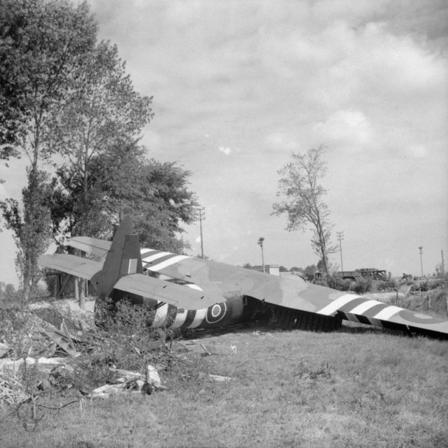 A Horsa glider near the Caen Canal bridge at Benouville, 8 June 1944.
