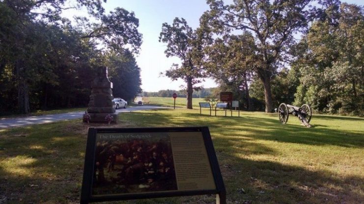 Monument to commemorate the death of General John Sedgwick, Commander of the Union Army VI Corps in the American Civil War, at Spotsylvania National Military Park, Virginia, USA. Photo: Peter2212 CC BY-SA 4.0