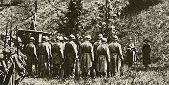 This image from a 1920 film portrays Mata Hari awaiting execution by firing squad.