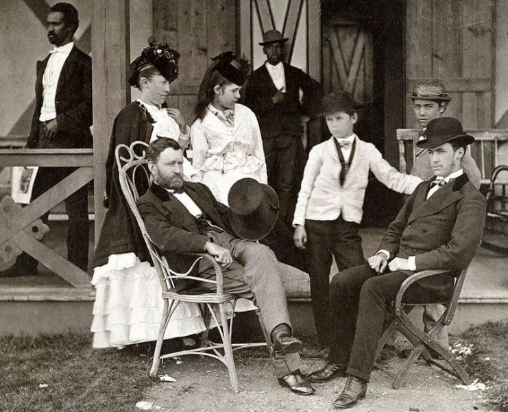 Ulysses Grant and Julia Dent with their four children: Jesse, Ulysses Jr., Nellie, and Frederick in front of their cottage in Long Branch, New Jersey.
