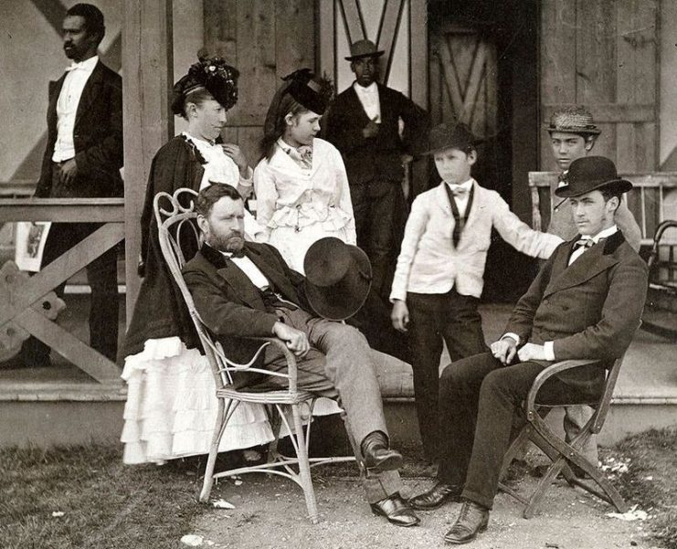 Ulysses Grant and Julia Dent with their four children: Jesse, Ulysses Jr., Nellie, and Frederick in front of their cottage in Long Branch, New Jersey.