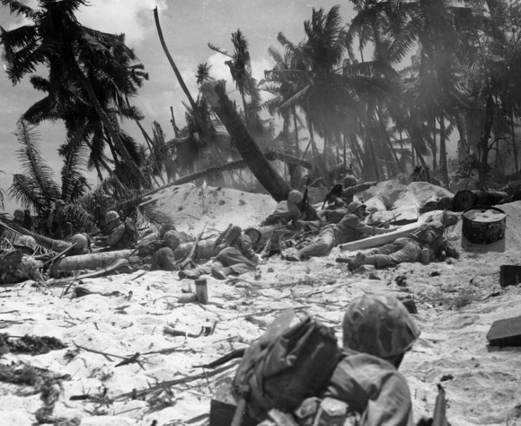 US Marines of the Second Division storming the beachhead at Tarawa, November 1943