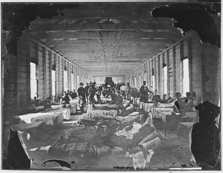 Wounded soldiers in hospital.