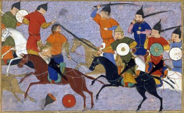 Battle between Mongol warriors and the Chinese