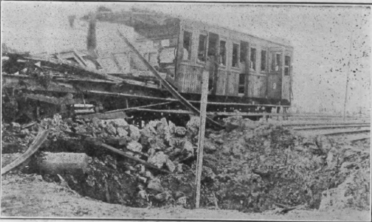 14-inch Railroad Gun damage, Conflans 1918, page 154, Liaison Magazine, April 12, 1919, published by Edwin N. Appleton, INC, PDF copy hosted by Google Books.