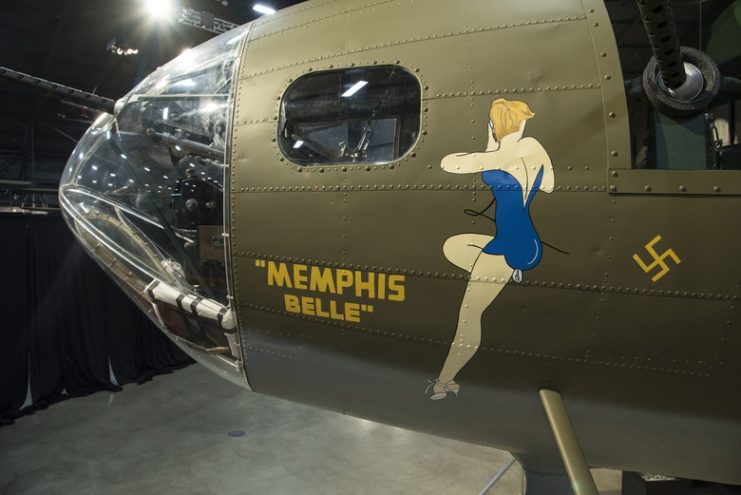 Boeing B-17F Memphis Belle on display in the WWII Gallery at the National Museum of the United States Air Force. B-17’s flew in every combat zone during World War II, but its most significant service was over Europe.
