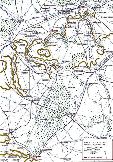 Map of the British ‘Mons to Le Cateau’ march: Battle of Le Cateau on August 26, 1914, in the First World War: Map by John Fawkes