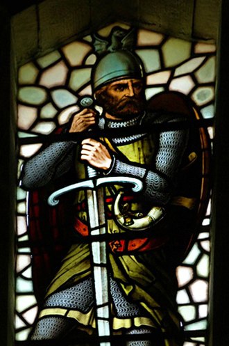 Wallace in stained glass at his monument in Stirling.