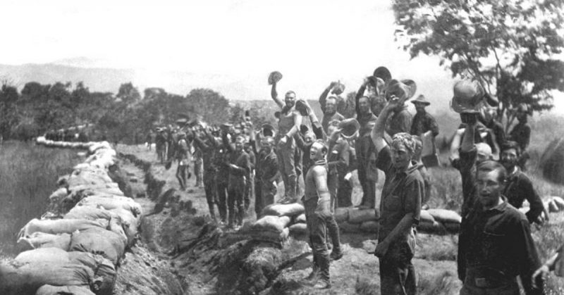 Receiving the news of the surrender of Santiago, Cuba. 1898.