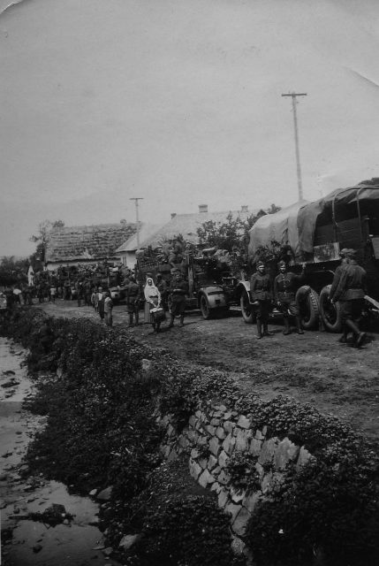 Conovoy of Slovak army vehicles with 88 mm AA guns near Kelemeš (today part of Prešov) Photo by Pavel Pelech