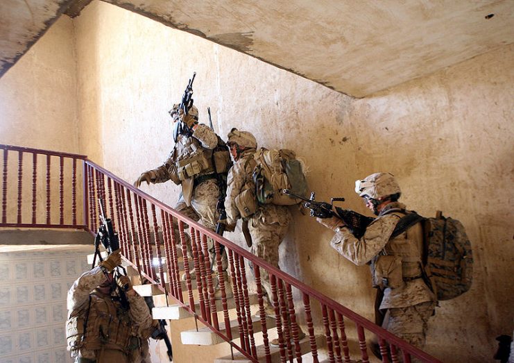 U.S. Marines from 3rd Battalion 3rd Marines clear a house in Al Anbar Governorate, during the Iraq War