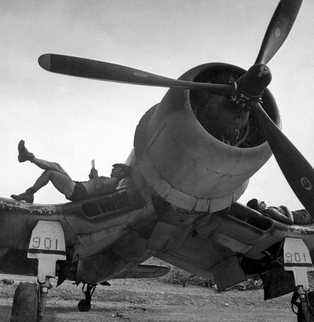 Vought F4U-1 Corsair on Bougainville, Solomon Islands, in April 1944.