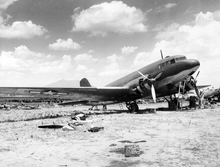 A captured Japanese Nakajima Type L2D2-3 “Tabby” at Clark Airfied, Luzon, the Philippines in May 1945.