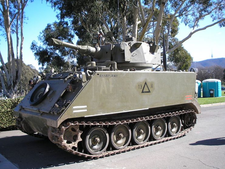 A fire support variant of the M-113 armoured personnel carrier on display at the Australian War Memorial in Canberra.Photo: Nick D CC BY-SA 3.0