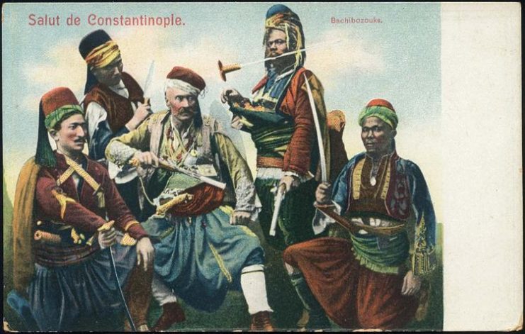 A group of bashi-bazouks, Ottoman postcard