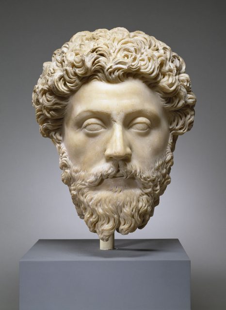 A marble bust of Marcus Aurelius at The Walters Art Museum