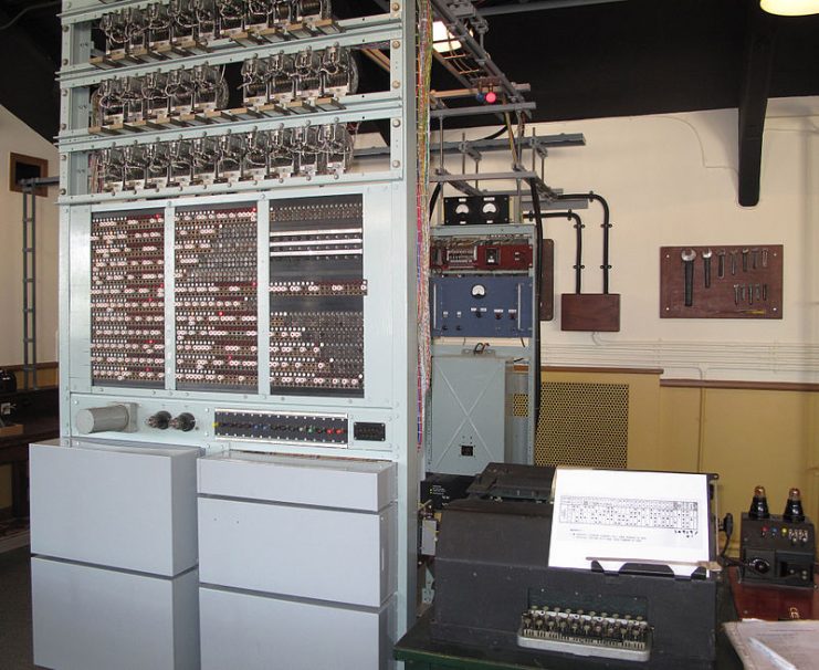 A rebuilt British Tunny at The National Museum of Computing, Bletchley Park. It emulated the functions of the Lorenz SZ40/42, producing printed cleartext from ciphertext input. Photo: TedColes CC BY-SA 4.0