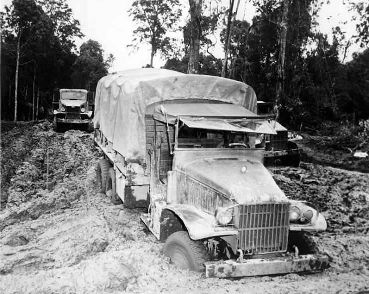 A Red Ball Express truck gets stuck in the mud – 1944