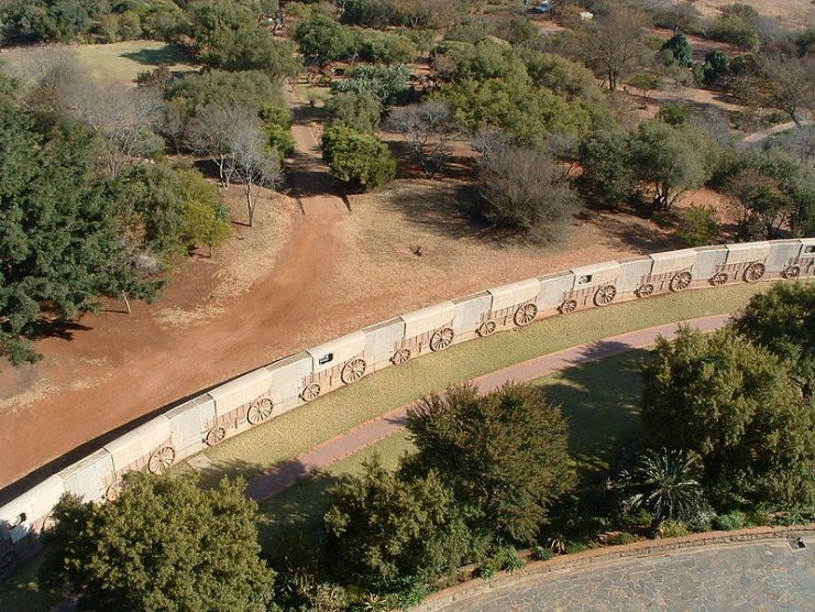 A stone representation at the Voortrekker Monument of the Laager formed at the Battle of Blood River
