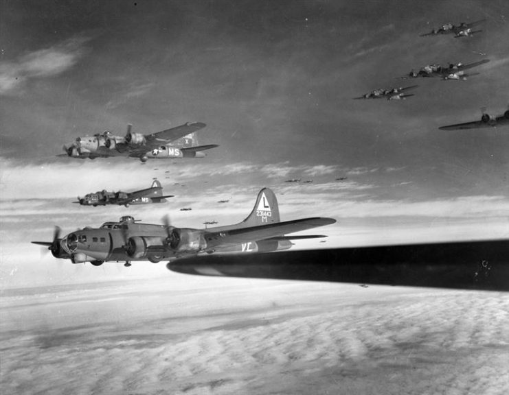 AAF heavy bombers over Germany during World War II. (U.S. Air Force photo)