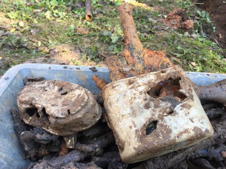 Artillery damage on the personal items belonging to a German soldier killed in Courland, 1944/45. Picture: Jonny Bay, 2018.