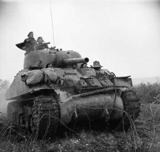 A Sherman tank of the 50th Royal Tank Regiment near Caldari, Italy, 1943.