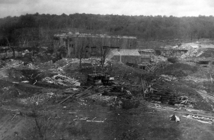 Construction works at the Watten site, as seen by an RAF ultra-low-level reconnaissance flight at an altitude of only 30 metres (98 ft) on 23 July 1944