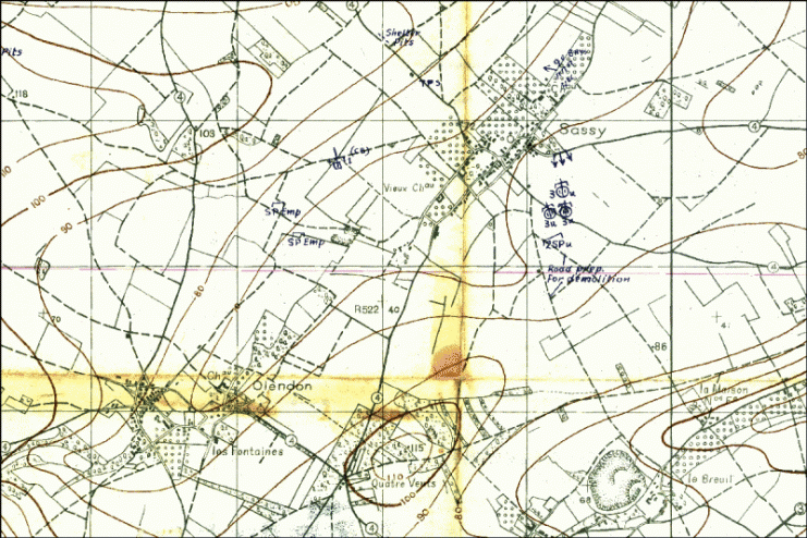 Maps: 1:25,000 Defence Overlay, 1:50,000 GSGS topo map, 1:100,000 GSGS topo map, Satellite Imagery. All four maps are used to verify unit positions.