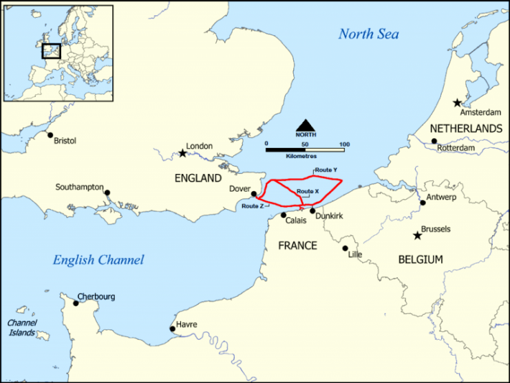 Map of the three evacuation routes. Photo: NormanEinstein / CC BY-SA 3.0