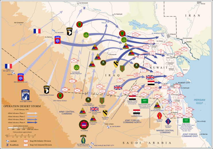 Ground operations during Operation Desert Storm, with the 101st Airborne Division positioned at the left flank. Photo: Jeff Dahl CC BY-SA 4.0