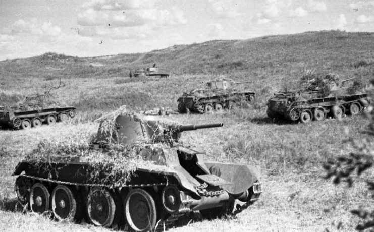 Soviet BT-7 tanks on Khalkhyn Gol, Mongolia, 1939.