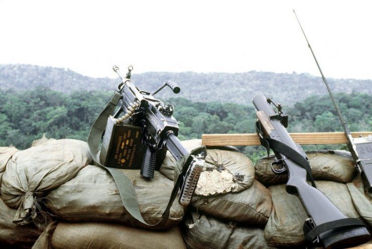 M249 squad automatic weapon (SAW) and an M79 grenade launcher.