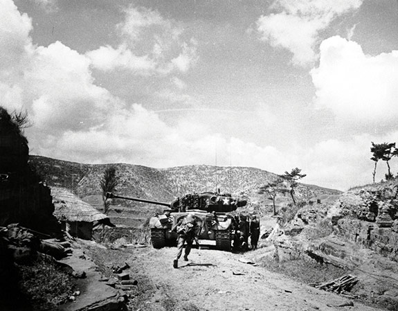 M26 tank west of Masan during Pusan Perimeter engagement, late summer 1950.