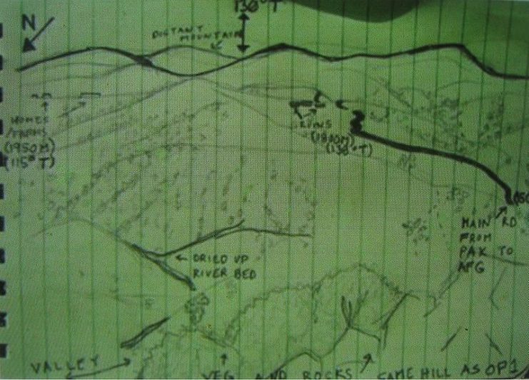 Map drawn prior to Operation Red Wings, briefing the Navy SEALs. Photo (Not Specified) CC BY 3.0