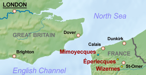Map of the Pas de Calais and south-eastern England region showing location of large V-weapons sites.Photo: Prioryman CC BY-SA 3.0