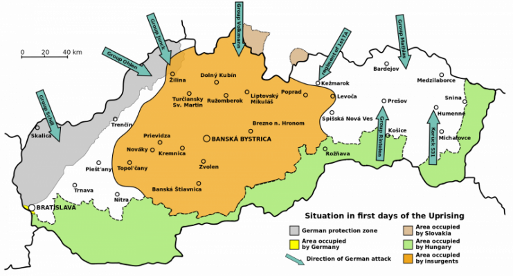 Situation map in first days of Slovak National UprisingPhoto by Pelex – CC BY-SA 3.0