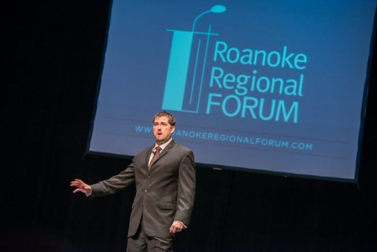Marcus Luttrell, a decorated Navy SEAL, tells his harrowing story of journeying into the mountainous border of Afgahnistan and Pakistan at the Roanoke Regional Forum.Photo: roanokecollege CC BY 2.0