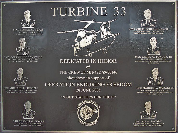 Memorial plaque in memory of the U.S. Army Night Stalkers killed in Operation Red Wings