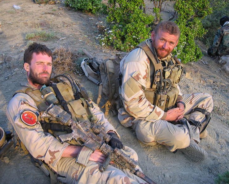 Navy file photo of SEAL Lt. Michael P. Murphy, from Patchogue, N.Y., and Sonar Technician (Surface) 2nd Class Matthew G. Axelson, of Cupertino, Calif., taken in Afghanistan.