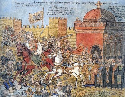 Painting of the Fall of Constantinople, by Theophilos Hatzimihail