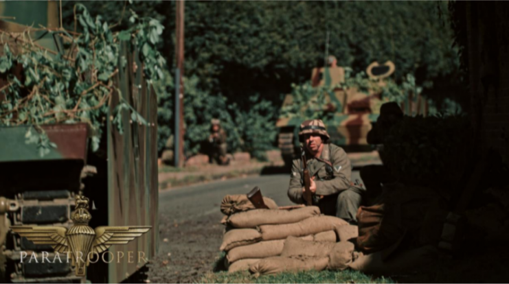 German assault guns begin pushing towards the bridge at Benouville (from the pilot).