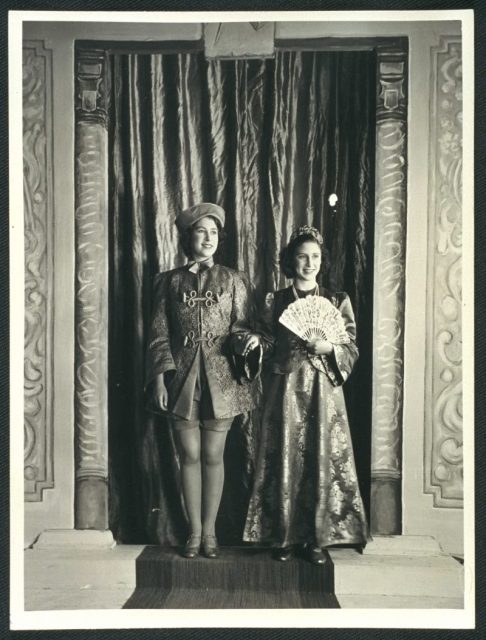 Princesses Elizabeth and Margaret starring in a Windsor Castle wartime production of the pantomime Aladdin.