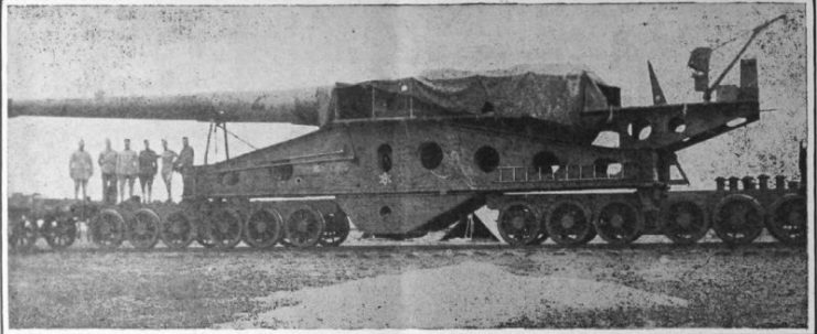 “Queen Elizabeth,” 14-inch Railroad Gun, Battery B, 53rd CAC. Liaison Magazine, April 12, 1919, published by Edwin N. Appleton, INC, PDF copy hosted by Google Books.