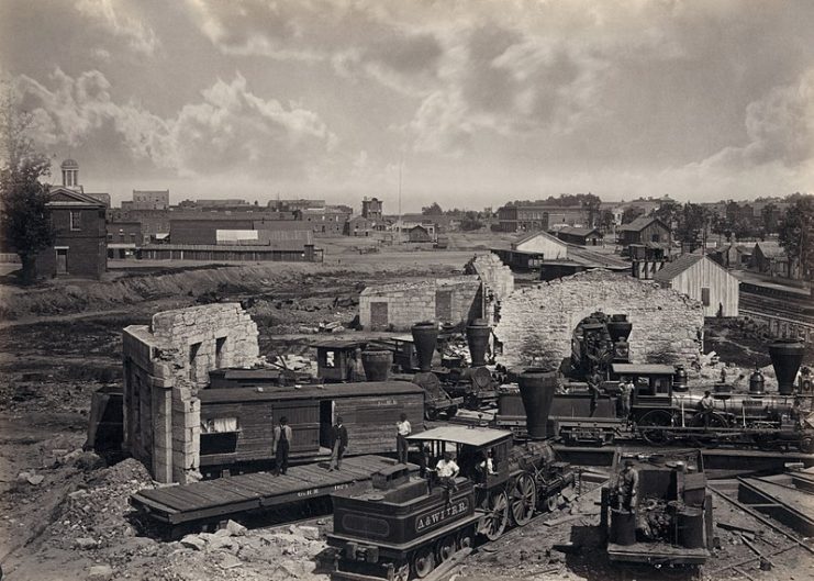 Roundhouse in Atlanta, following extensive damage from the Atlanta Campaign.