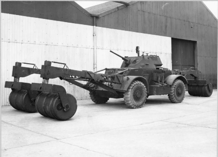 Staghound I armored car with Lulu mine detecting equipment