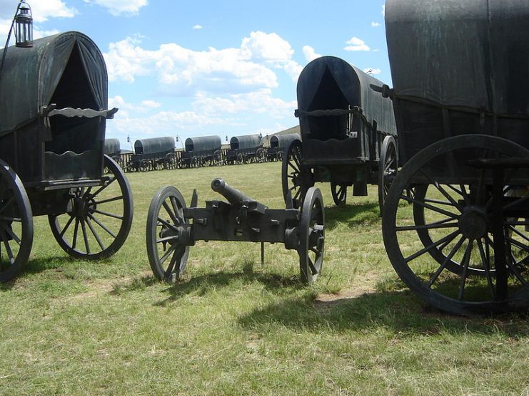 The ceremonial copper clad iron wagons at the Battle of Blood River Monument in Kwazulu-Natal.Photo: Renier Maritz CC BY-SA 3.0