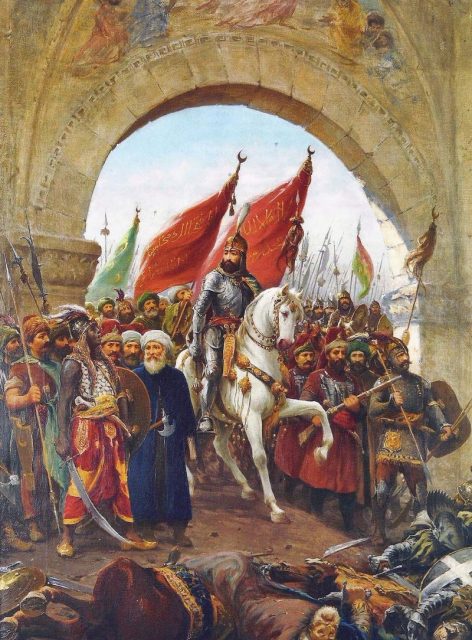 The entry of Sultan Mehmed II into Constantinople, painting by Fausto Zonaro (1854-1929)