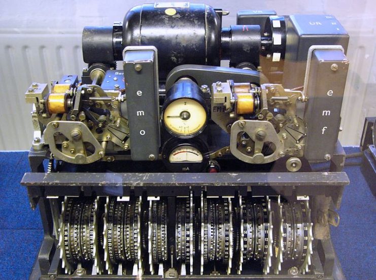 The Lorenz SZ42 machine with its covers removed. Bletchley Park museum.