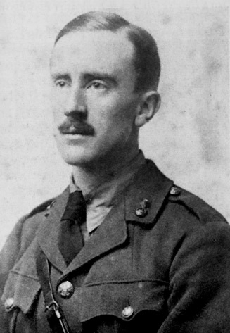 Tolkien as a second lieutenant in the Lancashire Fusiliers (in 1916, aged 24).